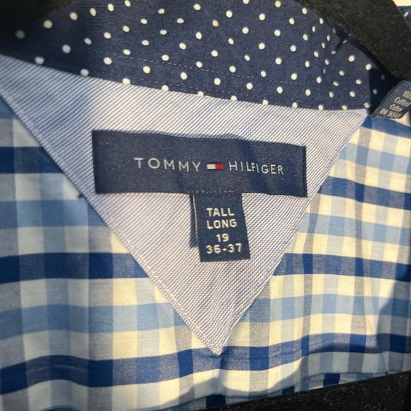 Tommy Hilfiger Mens Blue Checker Size 19 36/37  Button Up Preppy Shirt - Picture 6 of 7